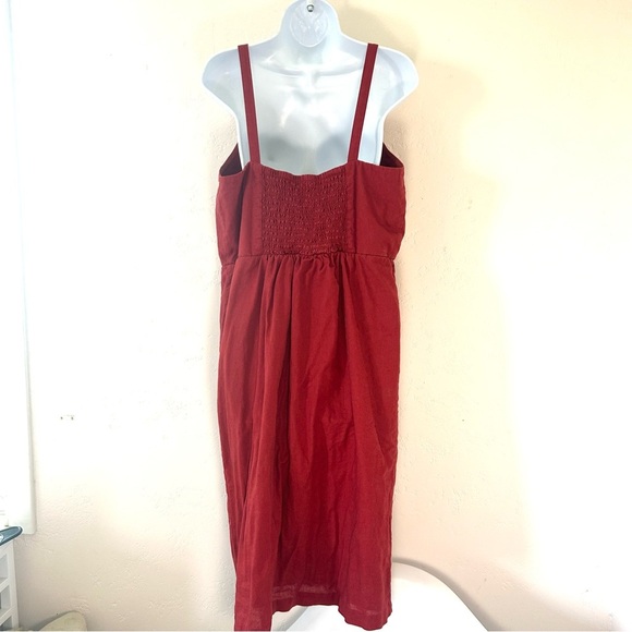 MAURICE’S Linen Cotton Button Front Midi Dress Brick Size L Smocked Back NWOT - Picture 6 of 13